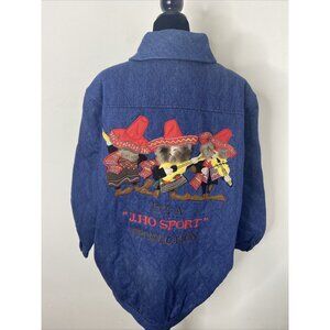 Vintage Joseph Ho Quilted Denim Mariachi Band Mexican 3D Coat Woman XL Loud 80s